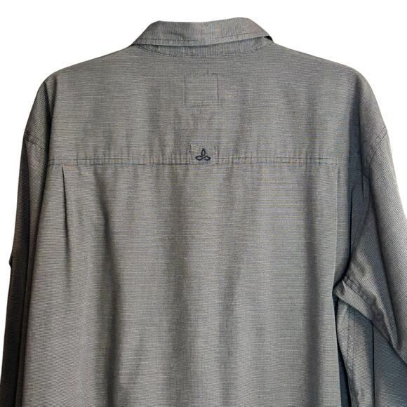Prana Men Shirt Size XL Brown Micro Check Roll Tab Flap Pockets Button Up - Picture 4 of 10